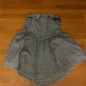 Free People Gray A-Line Denim Corset Dress